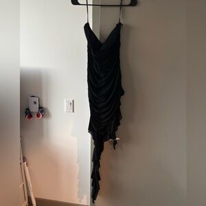 Black Strapless dress with side ruffle